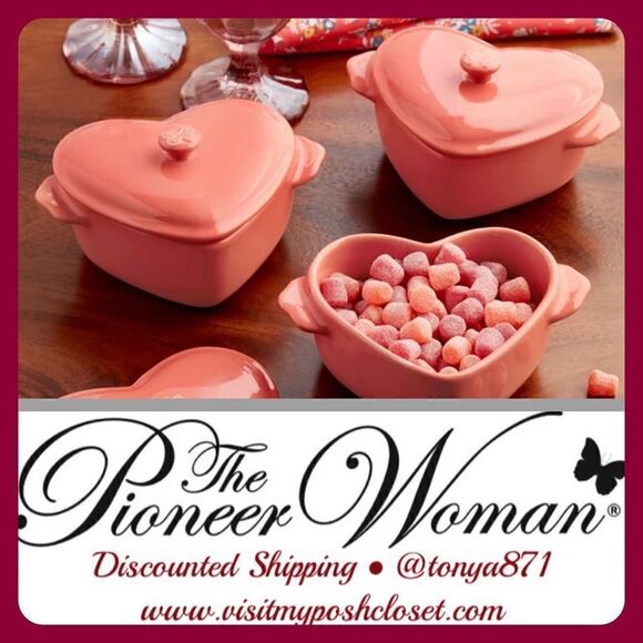 🦋 New Pioneer Woman Pink Mini Heart Shaped Ceramic Casserole Baking Dish - Picture 1 of 9